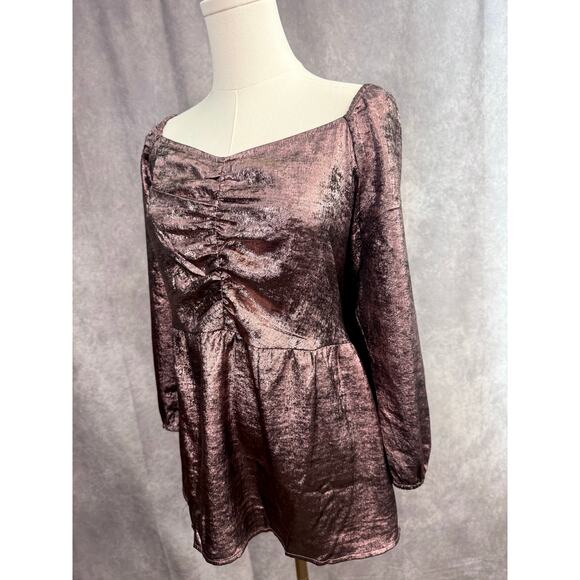 Lane Bryant Illusion NWT Plus Size Shimmer Ruched Tunic Top 22/24 Metallic Rose - Picture 2 of 11